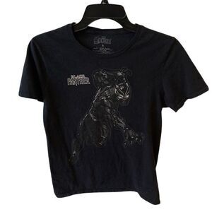 Marvel Avengers Black Panther Faux Embroidered Men's Black T-Shirt Size Small